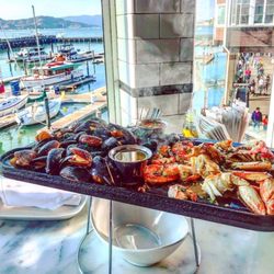 Crab House at Pier 39 - Crab, Shrimp & Mussel skillet with bay views by @bzliyolo