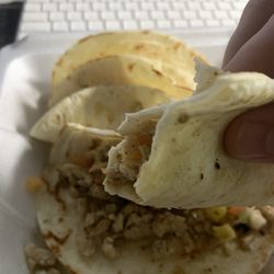 Table 286 - Chicken tacos and fish tacos in back.
