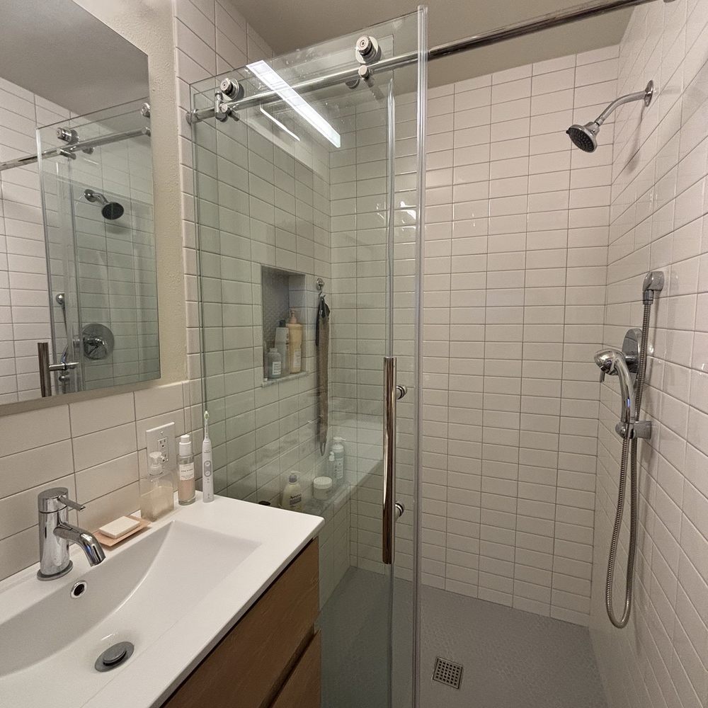 NW Expert Builders - New walk in shower with sliding glass door - Decks & Railing Near Me - Seattle, Washington NW Expert Builders - New walk in shower with sliding glass door - Decks & Railing Near Me - Seattle, Washington