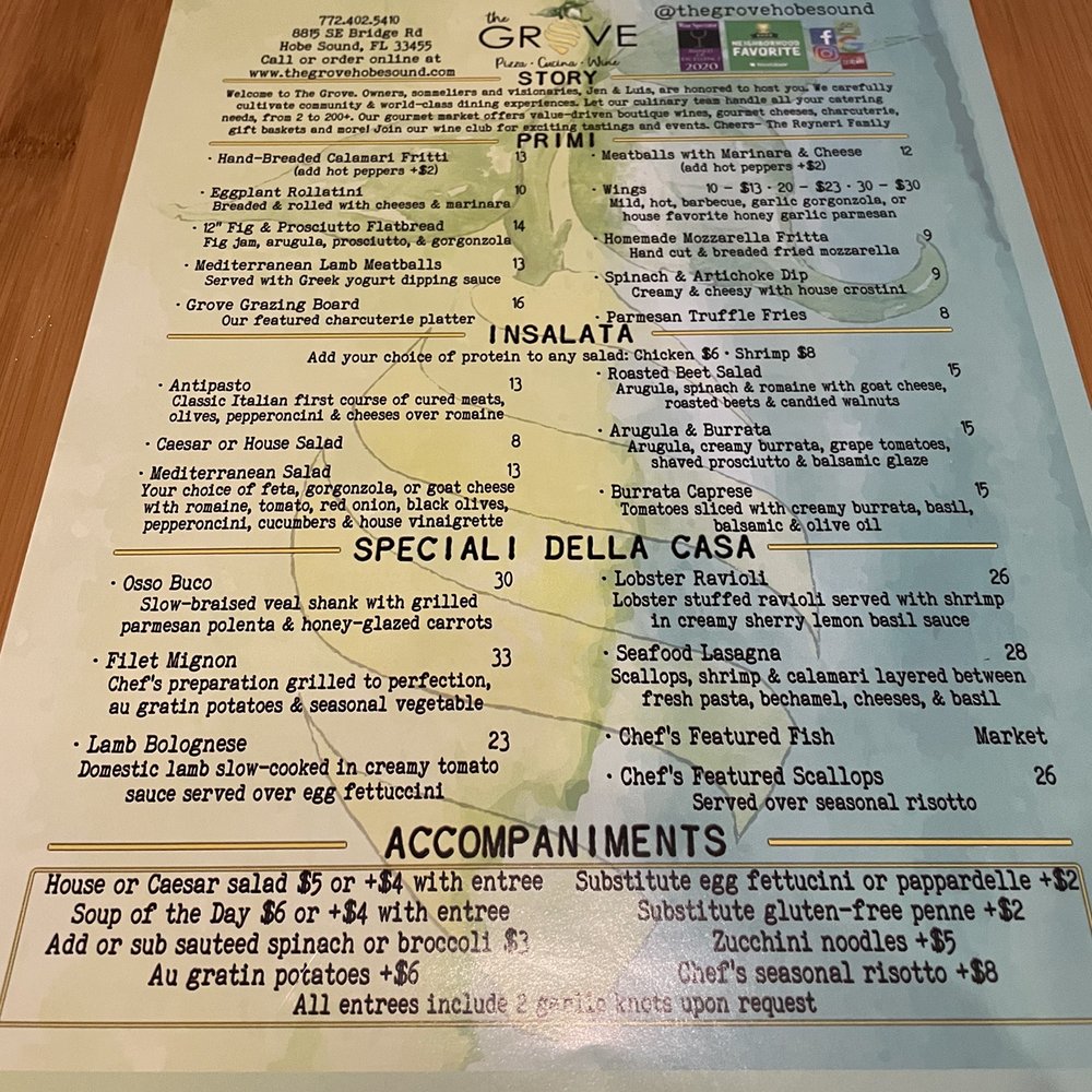 The Grove - Menu - Italian Near Me - Hobe Sound, Florida The Grove - Menu - Italian Near Me - Hobe Sound, Florida