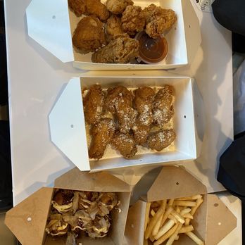 Big-Bang Boba & Chicken - Big Bang Combo:  Wet Korean classic & cheese honey wings along with fries and takoyaki balls - Coffee & Tea Near Me - Concord, California