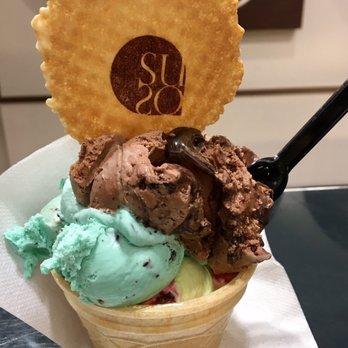 Suso - YUMMM. Bottom was cherry pistachio, middle was mint, and top was chocolate raspberry. - Desserts Near Me - Venezia, VE Suso - YUMMM. Bottom was cherry pistachio, middle was mint, and top was chocolate raspberry. - Desserts Near Me - Venezia, VE
