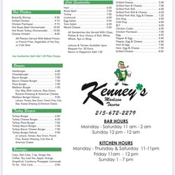 Kenney's Madison Tavern - Kenny's menu