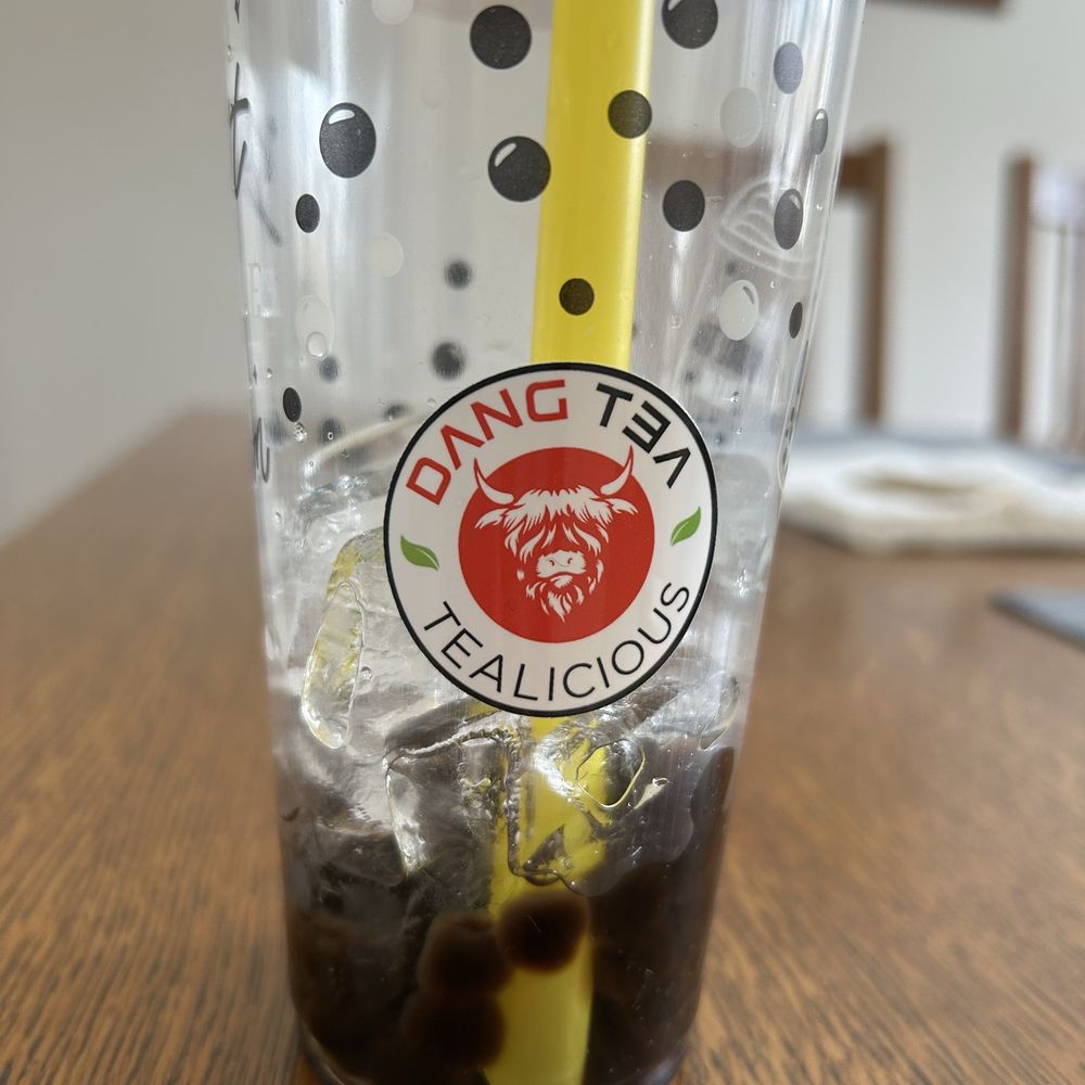 Dang Tea - A close up of the drink and shop logo after I got home with it - Bubble Tea Near Me - Boulder, Colorado