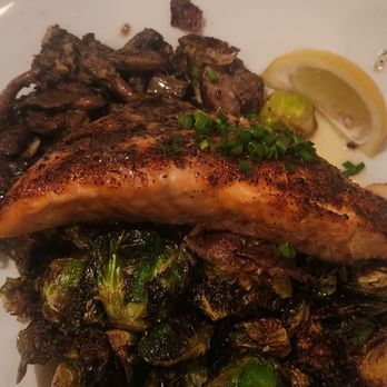 Summit Grill - It's what's for dinner; salmon, sautéed mushrooms and brussel sprouts - Bars Near Me - Lee's Summit, Missouri