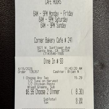 Corner Bakery - Sandwiches Near Me - Santa Ana, California