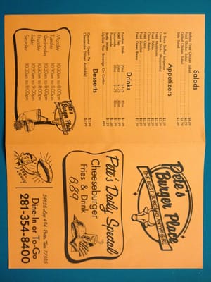 Menu photo 7 Pete's Burger Place Porter, TX