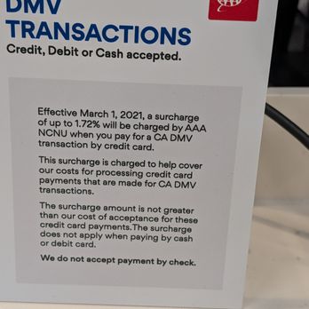 AAA - definitely notice this charge for using CC card for DMV payments. - Home & Rental Insurance Near Me - Menlo Park, California AAA - definitely notice this charge for using CC card for DMV payments. - Home & Rental Insurance Near Me - Menlo Park, California