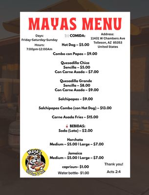 Menu photo 2 Mayas Hotdogs y Mas Tolleson, AZ Menu photo 2 Mayas Hotdogs y Mas Tolleson, AZ