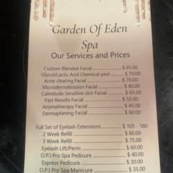 Garden of Eden Spa - Price list