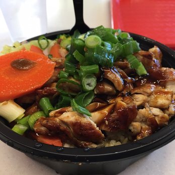 WaBa Grill - Chicken teriyaki with brown rice and put my own green onions on the side with steam vegetables - Asian Fusion Near Me - Temecula, California