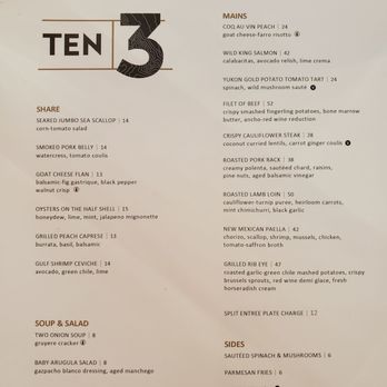 TEN 3 - Menu - New American Near Me - Albuquerque, New Mexico