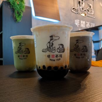 Now Tea - Hojicha Tea Float (back right), Matcha Tea float (back left) - Bubble Tea Near Me - Thornhill, Ontario