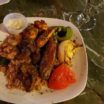 Olive Tree Mediterranean Grill - Mixed Grill--shrimp, filet, chicken, and kafta with roasted veggies and garlic sauce - Mediterranean Near Me - Pasadena, Texas Olive Tree Mediterranean Grill - Mixed Grill--shrimp, filet, chicken, and kafta with roasted veggies and garlic sauce - Mediterranean Near Me - Pasadena, Texas
