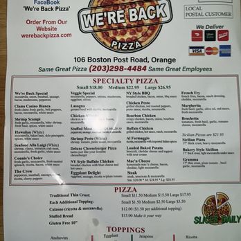 We're Back Pizza - Menu - Pizza Near Me - Orange, Connecticut