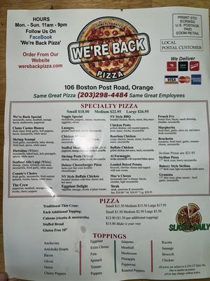 Menu photo 3 We're Back Pizza Orange, CT