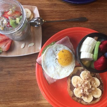 Eight AM - Chia pudding and a bagel 2 ways with fruit. - New American Near Me - San Francisco, California Eight AM - Chia pudding and a bagel 2 ways with fruit. - New American Near Me - San Francisco, California