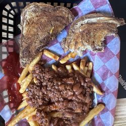 The Barnyard Restaurant - Patty melt with chili fries.
