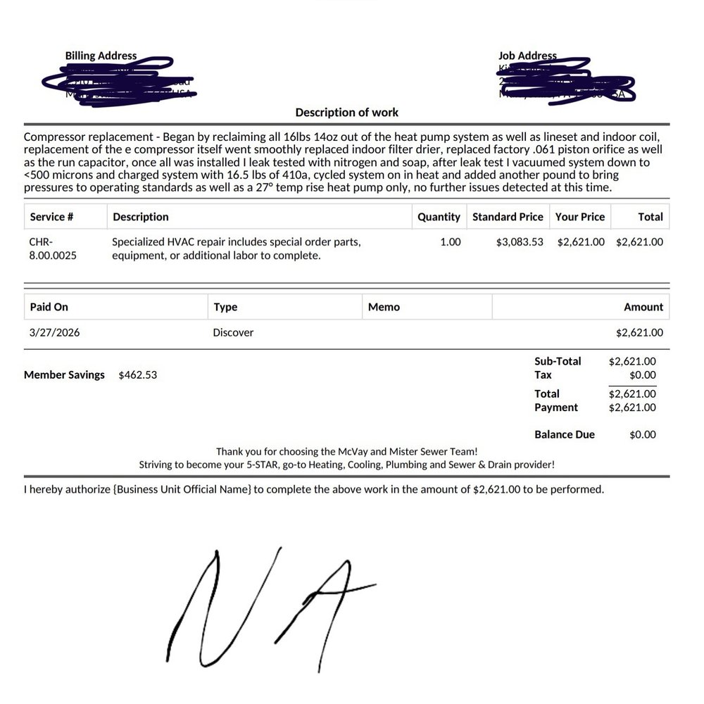 McVay Plumbing, Heating & Cooling - $2600+ billion for repair that did not address problem. - Plumbing Near Me - Pittsburgh, Pennsylvania McVay Plumbing, Heating & Cooling - $2600+ billion for repair that did not address problem. - Plumbing Near Me - Pittsburgh, Pennsylvania