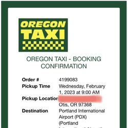 Oregon Taxi - Confirmation email