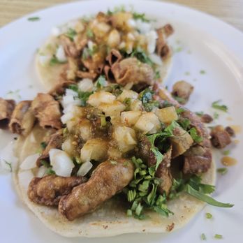 Taqueria Las Vegas - 10-12-24. Close-up of the Soft Tacos with Tripas - Mexican Near Me - Milpitas, California