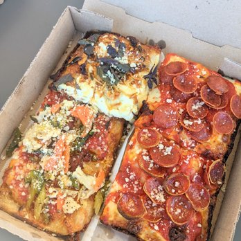 Quarter Sheets - Jewel City (top L), Sicilian (bottom R), Pepperoni - Pizza Near Me - Los Angeles, California Quarter Sheets - Jewel City (top L), Sicilian (bottom R), Pepperoni - Pizza Near Me - Los Angeles, California