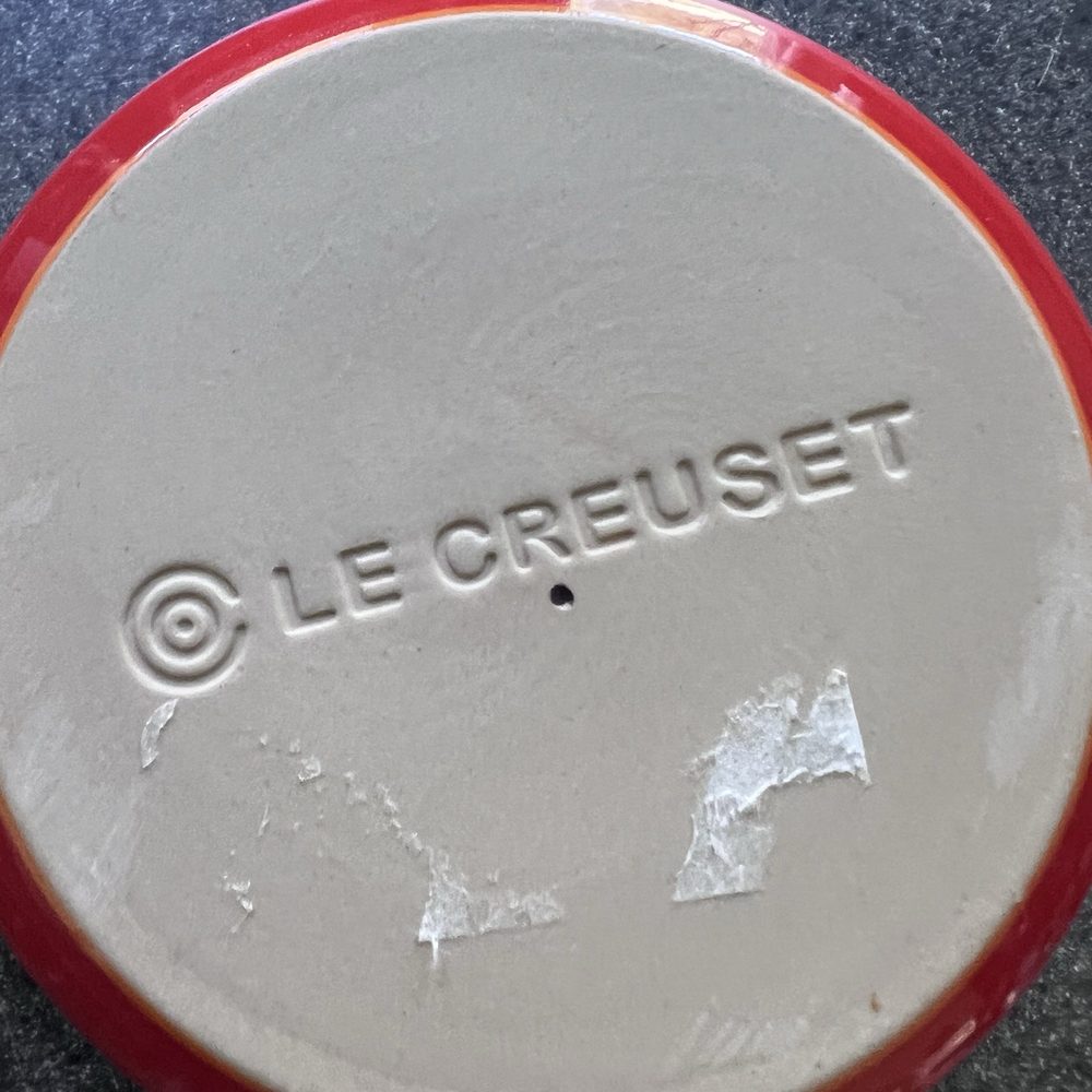 Le Creuset Outlet Store - Clearance item with the mark under the sticker for the sales lady that did not believe I got it in the clearance section. - Tableware Near Me - Camarillo, California Le Creuset Outlet Store - Clearance item with the mark under the sticker for the sales lady that did not believe I got it in the clearance section. - Tableware Near Me - Camarillo, California