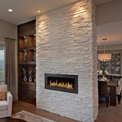 Natural Stone US - Travertine & Paver - White Marble Stone Veneer Ledger Panels around interior fireplace San Jose