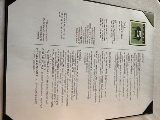 Menu photo 1 Table 5 Northville, MI Menu photo 1 Table 5 Northville, MI