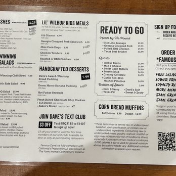 Famous Dave's Bar-B-Que - Menu - Barbeque Near Me - Redlands, California