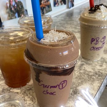 The Energy Spot - I went with the german chocolate shake (super delicious) and peach tea. My boyfriend went with the PB Oreo shake and raspberry tea. - Juice Bars & Smoothies Near Me - Greenwood, Indiana The Energy Spot - I went with the german chocolate shake (super delicious) and peach tea. My boyfriend went with the PB Oreo shake and raspberry tea. - Juice Bars & Smoothies Near Me - Greenwood, Indiana