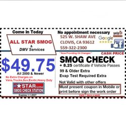 All Star Smog / Fresno Clean Truck Check & DMV Services - **MUST PRESENT COUPON IN MOBILE OR PRINT BEFORE SIGN THE WORK ORDER** **~VALID 7 DAYS A WEEK~**