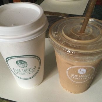 One World Roasters Café - Left: Hot Almond Joy Latte is very tasty and flavorful. Right: Cold Green Apple Espresso Latte, the taste and aroma are very refreshing! - Coffee Roasteries Near Me - East Haven, Connecticut One World Roasters Café - Left: Hot Almond Joy Latte is very tasty and flavorful. Right: Cold Green Apple Espresso Latte, the taste and aroma are very refreshing! - Coffee Roasteries Near Me - East Haven, Connecticut