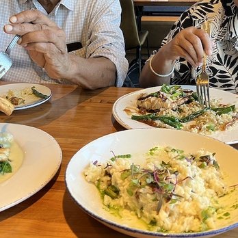 Bluewater Grill - Risotto, grilled octopus (or whatever is left of it) , grilled  cod and pan seared rock fish. - Seafood Near Me - Santa Barbara, California