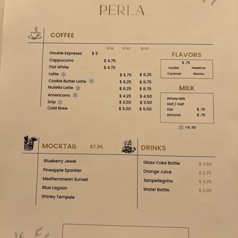 Perla - Drink menu - Coffee & Tea Near Me - Woodbridge Township, New Jersey