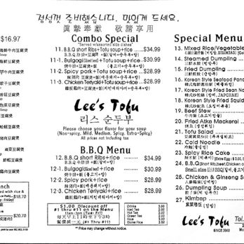 Lee's Tofu - Menu placemat - Korean Near Me - Monterey Park, California Lee's Tofu - Menu placemat - Korean Near Me - Monterey Park, California