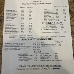 Jeanfreau Super Market - Menu