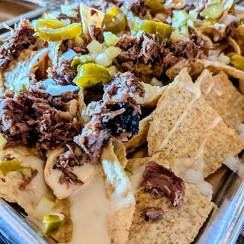 Stack City BBQ & Beer - Close up of the BBQ Nachos with Brisket - Barbeque Near Me - Austin, Texas