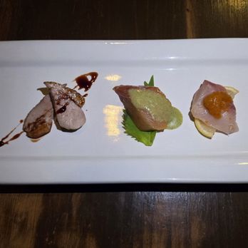 Wa-Dining SUYA - Chef's Omakase 1st Course: Five Piece Amuse-Bouche - Miso Cheese, Duck, Tuna, Yellowtail, & Tomatoes with Daikon Radish 11-16-2025 - Japanese Near Me - Torrance, California Wa-Dining SUYA - Chef's Omakase 1st Course: Five Piece Amuse-Bouche - Miso Cheese, Duck, Tuna, Yellowtail, & Tomatoes with Daikon Radish 11-16-2025 - Japanese Near Me - Torrance, California