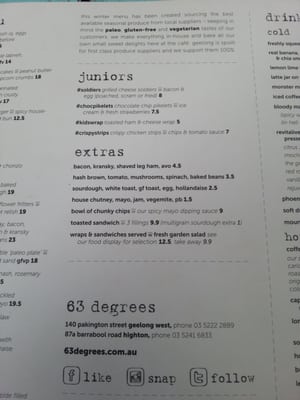 Menu photo 2 63 Degrees Geelong West, VIC Menu photo 2 63 Degrees Geelong West, VIC