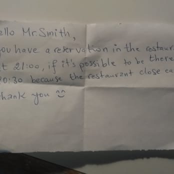 Le Lobby - a piece of paper with a note attached to it - French Near Me - Quebec City, Quebec