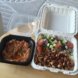 Chicken shawarma and babaghanoush