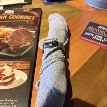 Ford's Garage Plano - Shop towel napkins secured with a hose clamp - Burgers Near Me - Plano, Texas