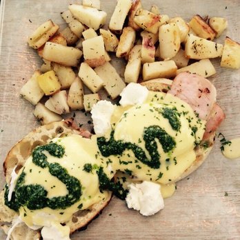 Crust Kitchen - Goat Cheese and Pesto Benedict. Yum! - Pizza Near Me - San Diego, California