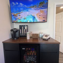 Relaxing corner, stocked with refreshments!