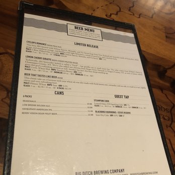 Big Ditch Brewing - Front of beer menu on 11/23/21 - New American Near Me - Buffalo, New York