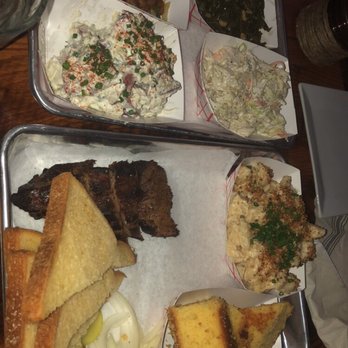 Tradesman's - Steak tip with cornbread, Mac n cheese, potato salad, collard greens, coleslaw, and baked beans - Barbeque Near Me - Philadelphia, Pennsylvania Tradesman's - Steak tip with cornbread, Mac n cheese, potato salad, collard greens, coleslaw, and baked beans - Barbeque Near Me - Philadelphia, Pennsylvania