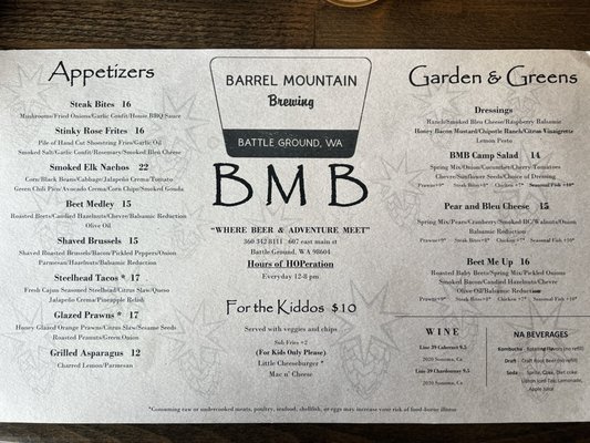 Menu photo 4 Barrel Mountain Brewing Battle Ground, WA