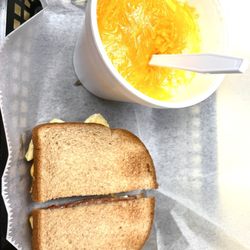 Salem's Diner - Smoked sausage sandwich and large bowl of cheese grits