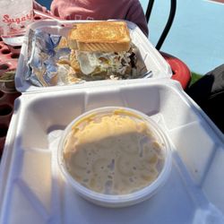 Sugarfire Smoke House - Fried green tomato sandwich and potato salad